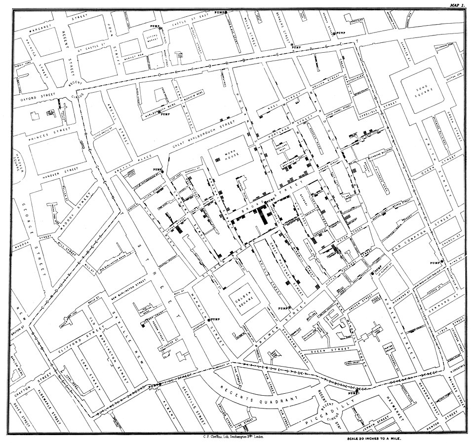 Cholera-Karte von John Snow 1854