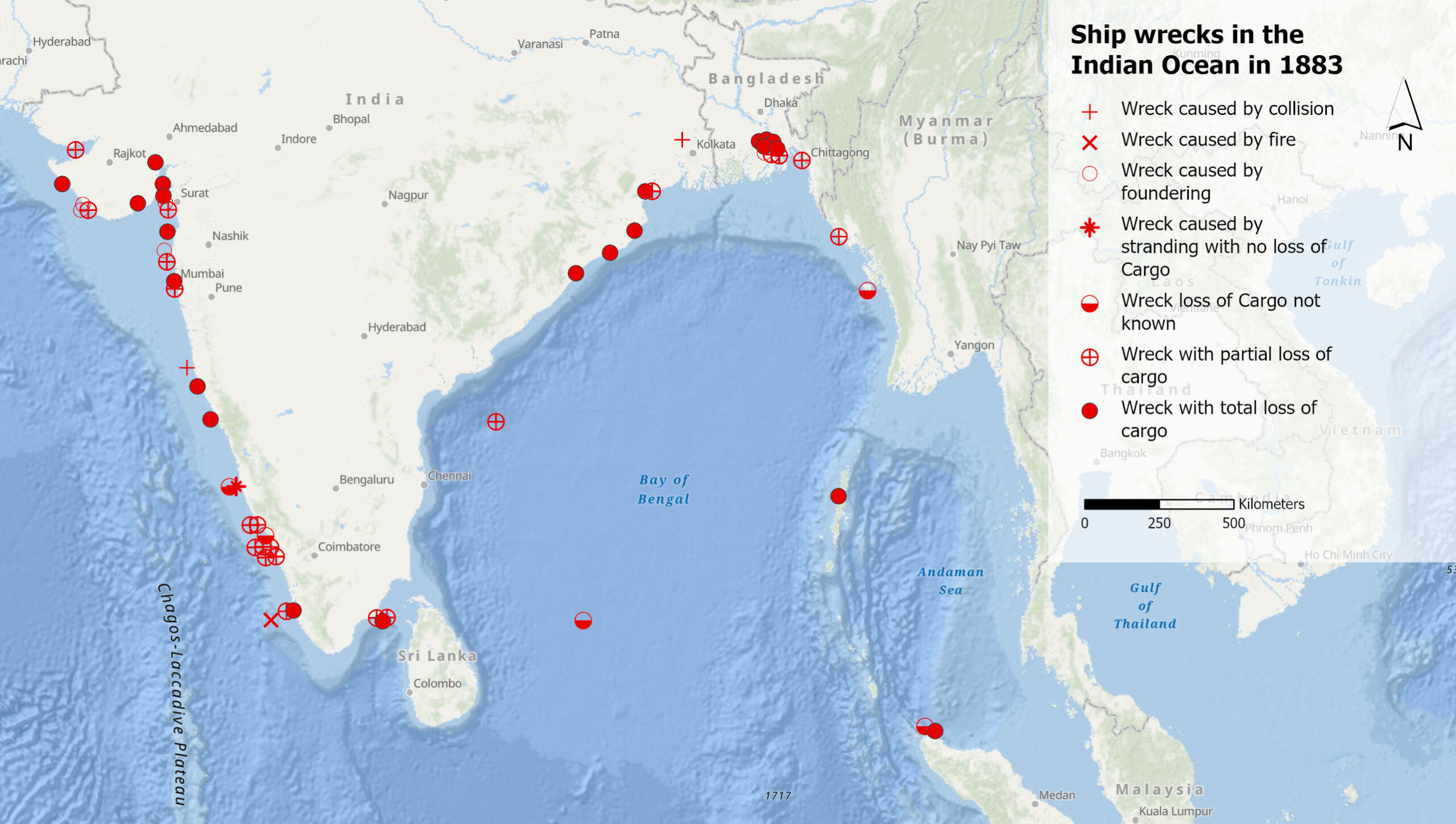 Wrecks in the Indian Ocean in 1883